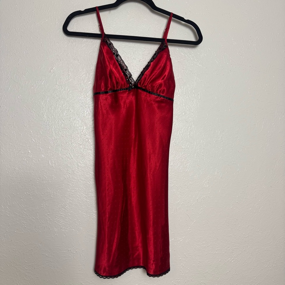 Red‎ Satin Chemise Slip with Black Lace